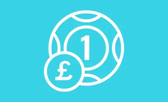 Lottery ball with a number 1 on a cyan background